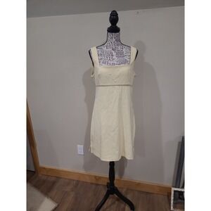 Vtg RAMPAGE Pale yellow Y2K style sq neck Embroidered mini dress women SZ 11 /M